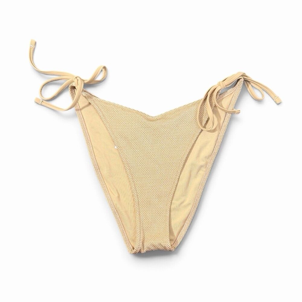 Aerie Swim Cheekiest String Tie V Cut Bikini Bottom Women's Tan Size Large NWT